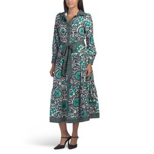 NANCY YANG Green Button Down Shirt Dress
